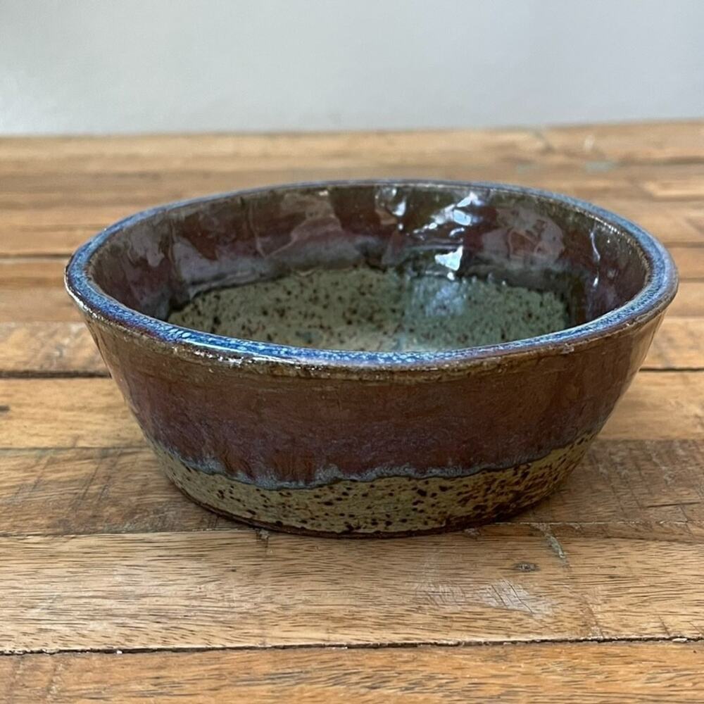 Studio Art Pottery Brown Green Speckled Glaze Bowl 5.75" Artist Signed